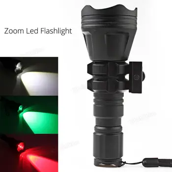 

900LM 6000K B158 Convex Lens Zoom Tactical Flashlight XM-L2 U4 LED Torch Hunting Light with 3 Bulbs Red / Green / White