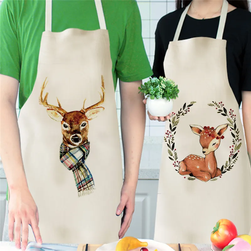 Wild Animals Printed Kitchen Aprons for Women Kids Sleeveless Cotton Linen Bibs Cooking Baking Cleaning Tools