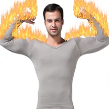 Man Winter Thermal Underwear Tops Sexy Long Sleeve Slim Body Shaper Waist Muscle Shirts Compress Posture Corrector V Neck Corset