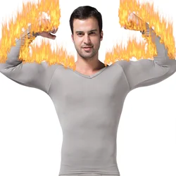 Man Winter Thermal Underwear Tops Sexy Long Sleeve Slim Body Shaper Waist Muscle Shirts Compress Posture Corrector V Neck Corset