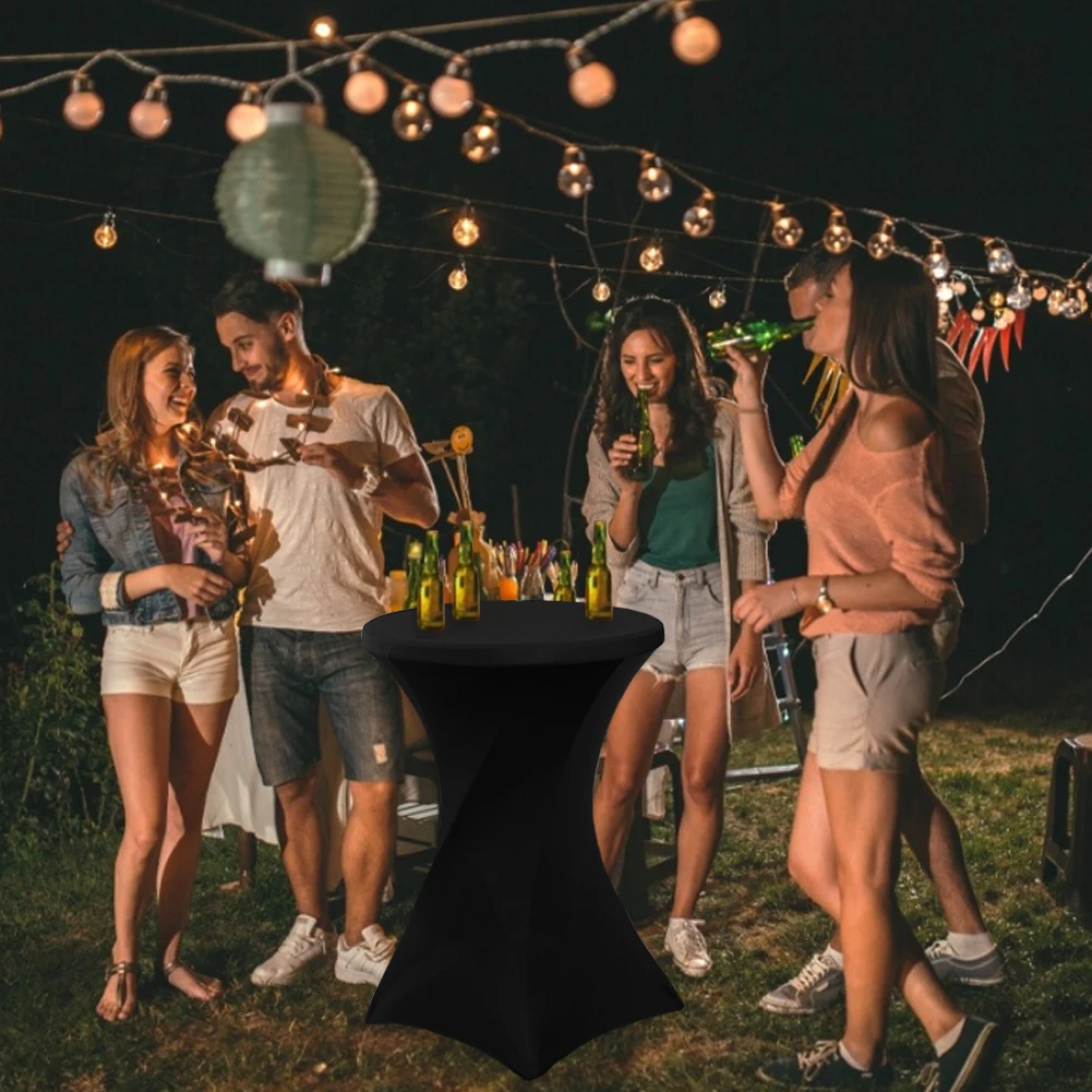 Anti-dirty Stretch Round Tablecloth Elastic Cocktail Table Cover Polyester Table Cloth Bar Hotel Wedding Party Table Cover Decor