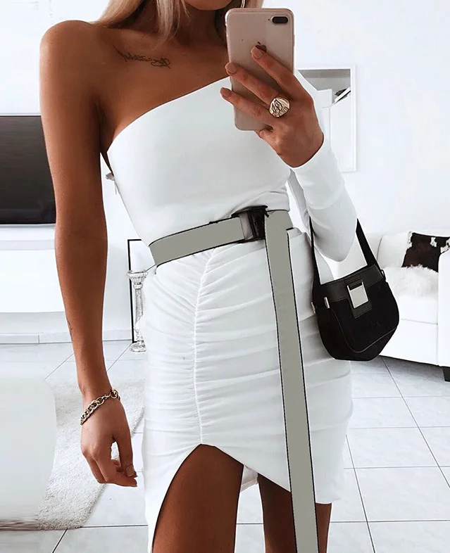 Сексуальное Клубное платье на одно плечо вечерние облегающее летнее женское с