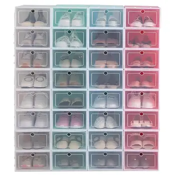 

6PCS/Set Transparent Shoe Box Flip Drawer Case Plastic Stackable Combination Box Storage Shoe Rack Dustproof Shoe Organizer
