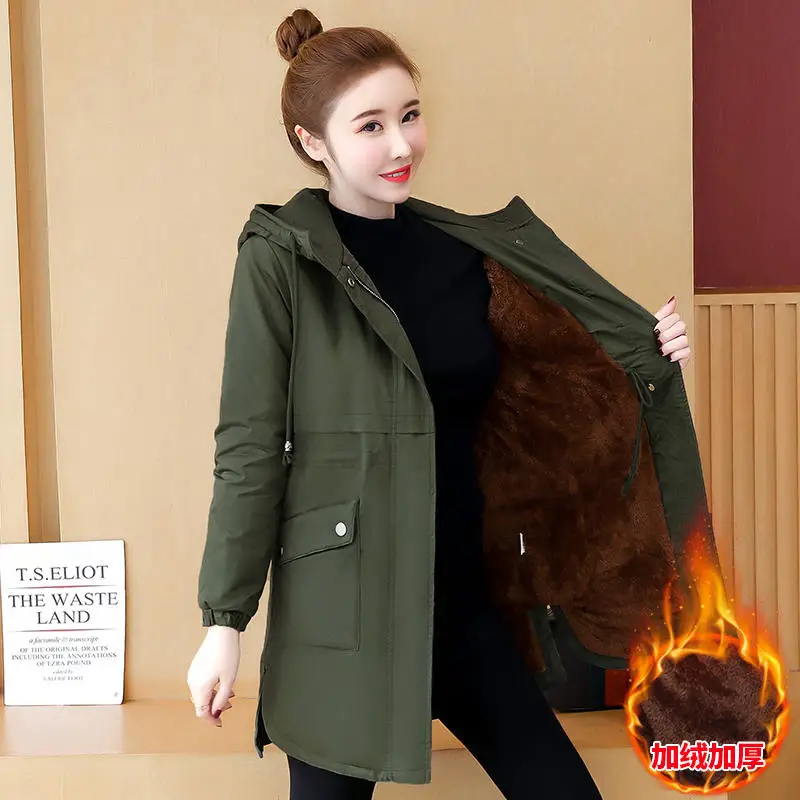 Army green Parkas Новое пуховое хлопковое пальто для женщин, свободная Вельветовая теплая зимняя куртка, Женская парка с капюшоном, утолщенные женские зимние пальто, верхняя одежда Q2151 - Цвет: Army green Parkas