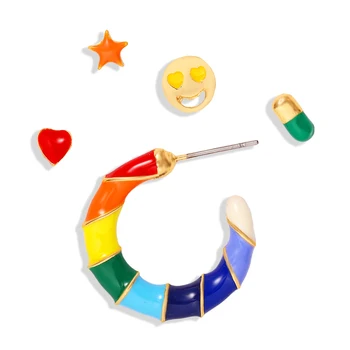 

Dvacaman Enamel Rainbow Earrings Set Star Heart Face Stud Earrings for Women Wholesale Jewelry C Shape Earrings Girl Party Gifts
