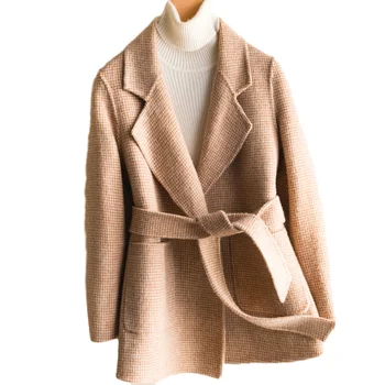 

Autumn Winter Coat Women 100% Wool Coat Female Short Jacket + Belt Korean Spring Both Sided Cashmere Casaco Overcoat Female