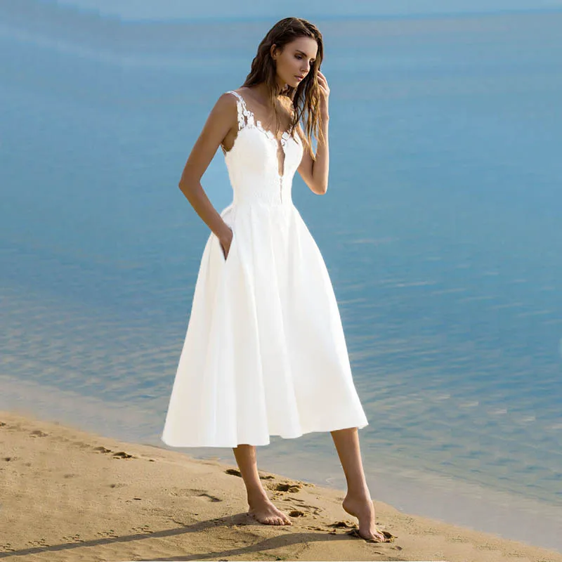 Verngo простое вечернее платье, винтажное короткое официальное платье длиной до середины икры с v-образным вырезом цвета слоновой кости/белые вечерние платья Abendkleider - Цвет: White