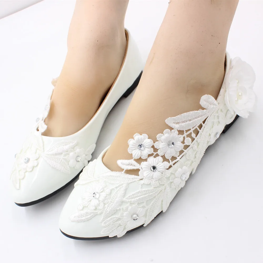 Sorbern White Flowers Appliques Bridal Footwear Flat