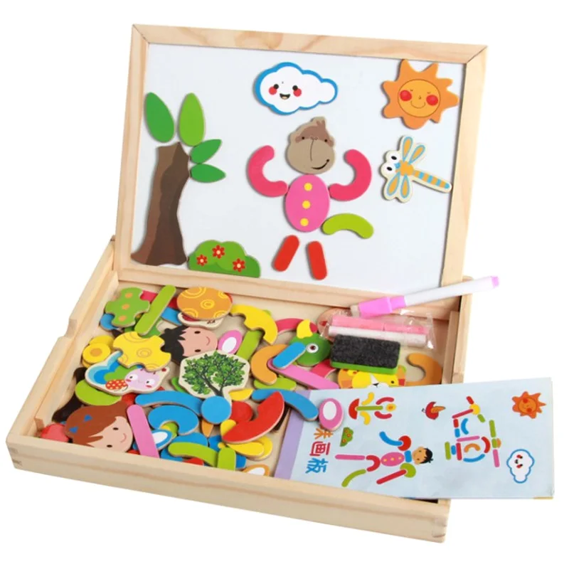 fun artboard Одеваются и учатся 3D Магнитный пазл набор деревянная Двухсторонняя доска для рисования дети 998 - Цвет: fun artboard