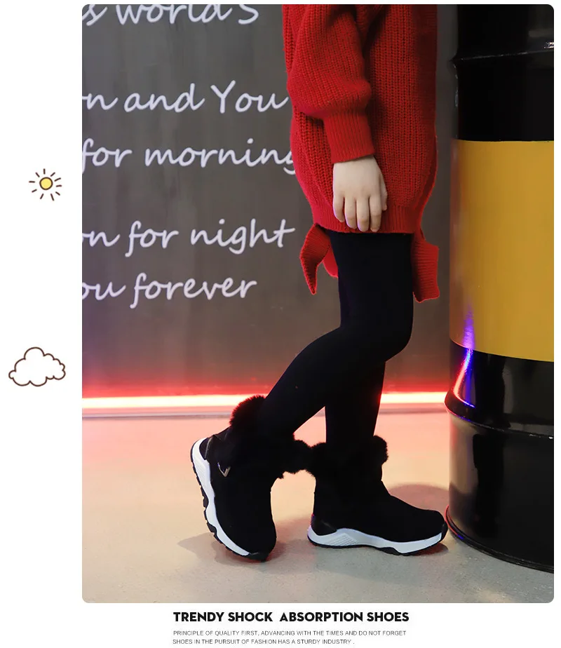 Thick Winter Boots for Girls Top quality Rabbit Hair Kids Snow Boots Boys Black Pink Gray Student Shoes Kids Sneaker C09301