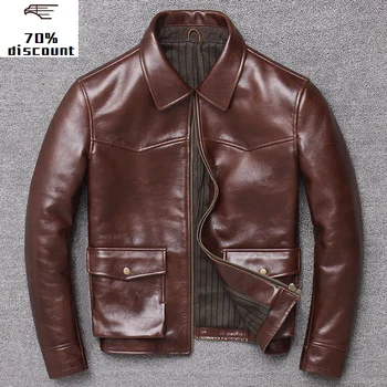 

2020 New Genuine Men's leather jacket Men Sheepskin Windbreaker Bomber jaqueta couro cow leather jacket