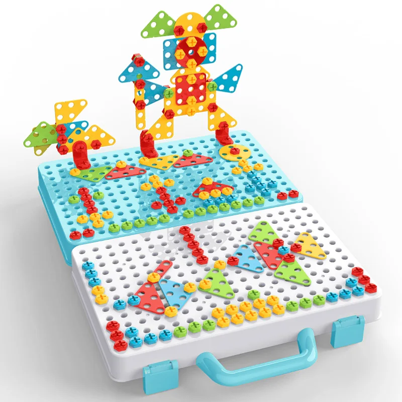 Drilling Screw 3D Creative Mosaic Puzzle Toys for Children Building Bricks Toys Kids DIY Electric Drill Set Boys Educational Toy