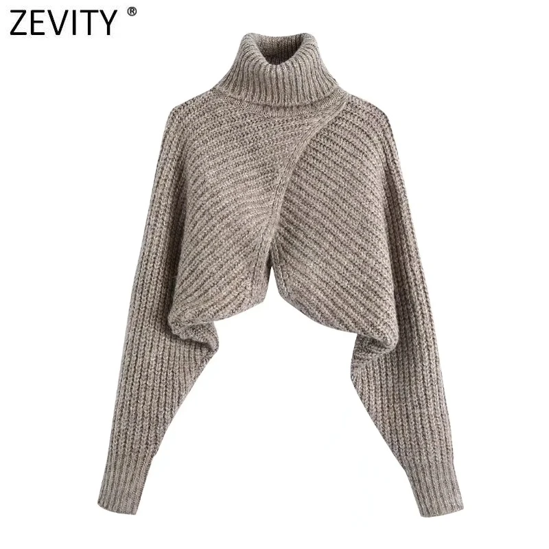 Новинка Женский вязаный свитер Zevity с воротником-хомутом и длинным рукавом