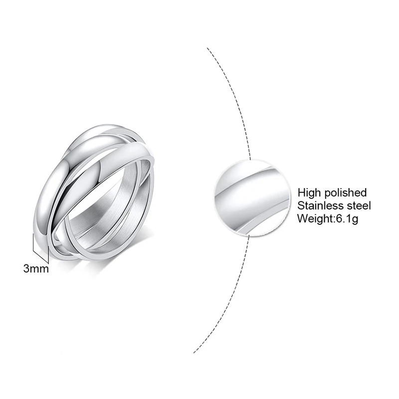 Womens Ring Triple Interlocked Engagement Rings for Women Stainless Steel Three-in-one Promise Gift for Her Valentines Day