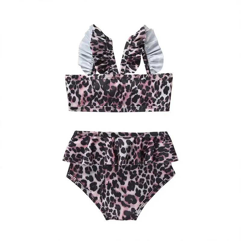 

Girls Swimwear Two-Piece Leopard Ruffles Sling Swimsuit Briefs Beach Seaside Summer