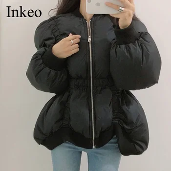 

Irregular Women Short parks 2019 Winter Fashion Lantern sleeve Female Outwear Loose Zipper Warm Coat Casual Newest INKEO 9O013