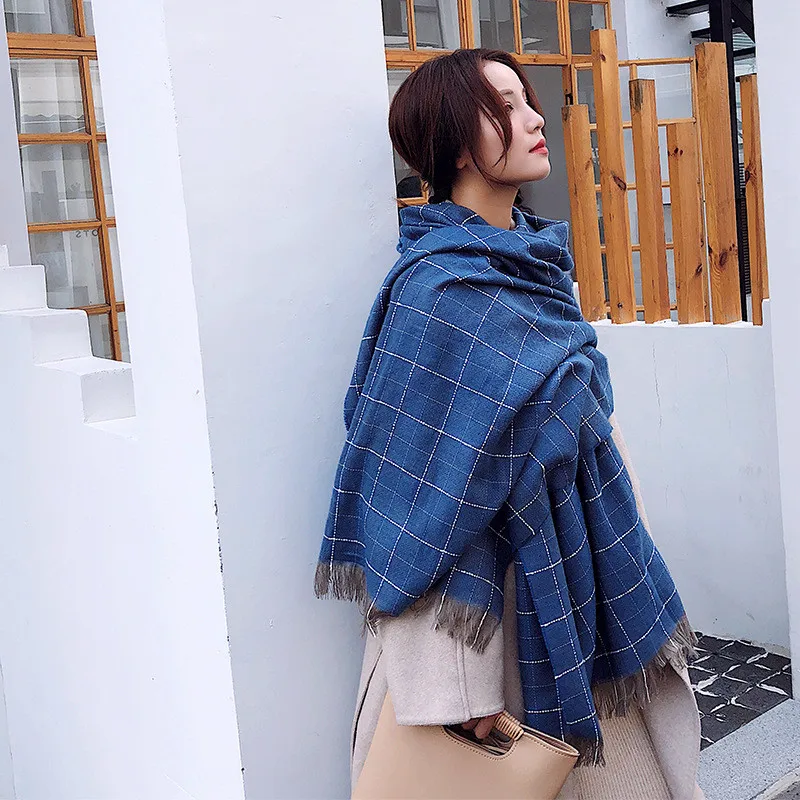 Стиль Китайский качественный Шелковый осенний и зимний женский шерстяной Толстый модный платок женский проверенный красивый кашемировый шарф с принтом