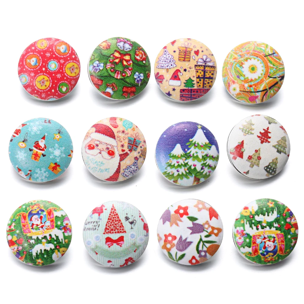 

10Pcs/lot New Snap Jewelry Wood Christmas Snowflake Snap Buttons Fit 18mm 20mm Snap Bracelet Bangles Replaceable Buttons Jewelry
