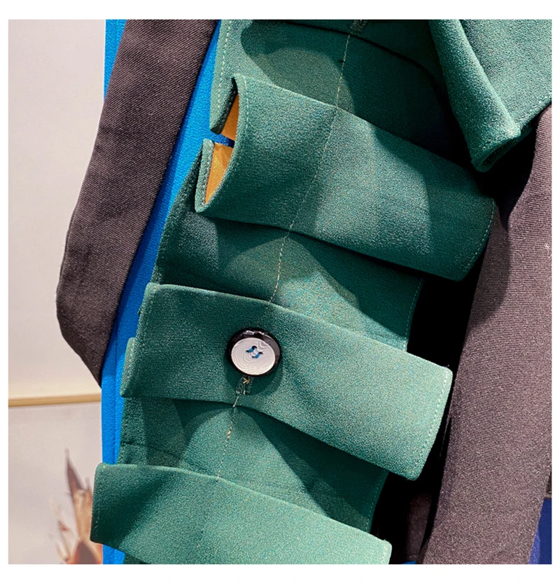 [EAM] High Waist Blue Asymmetrical Pleated Ruffles Temperament Half-body Skirt Women Fashion Tide New Spring Autumn 2020 1X801