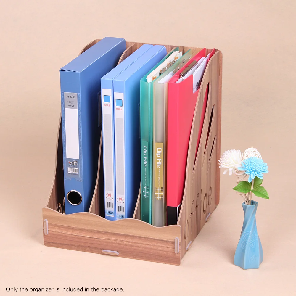 

Wood Desktop File Organizer Document Folder Holder 3 Upright Sections for Office School Students