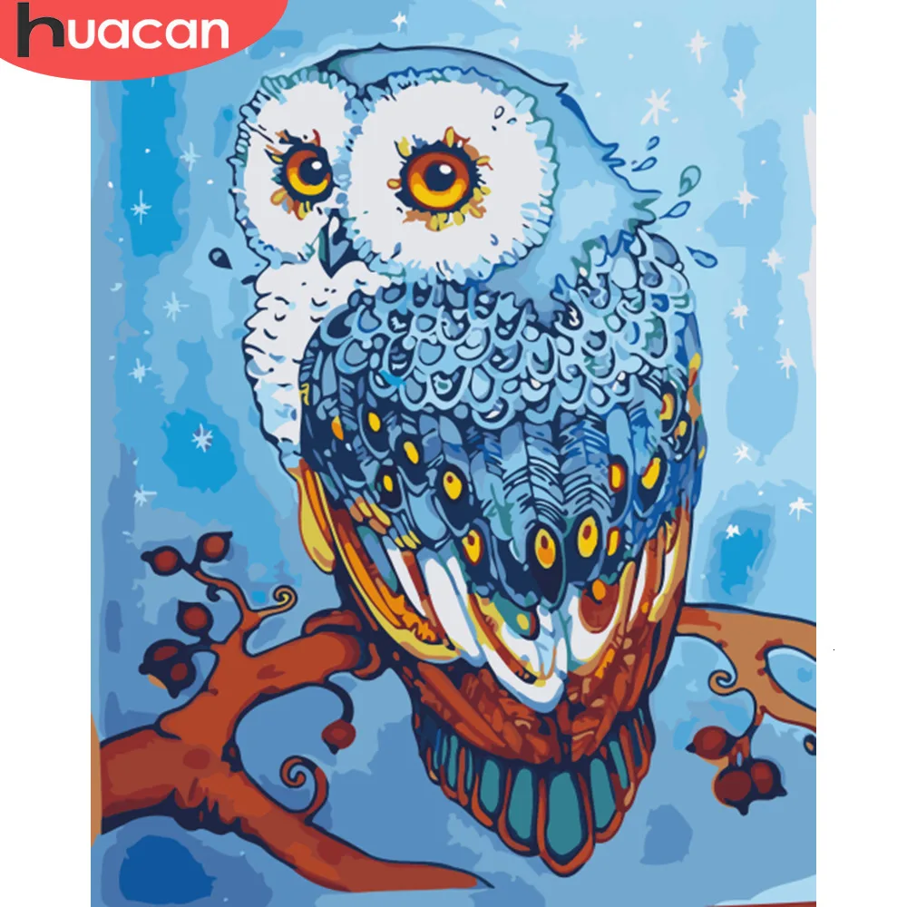 HUACAN картина по номерам сова Рисование Холста DIY Фотографии животные Домашнего декора
