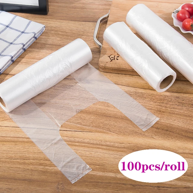 100pcs, Plastic Food Storage Bags, Vest Type Food Preservation Bag,  Refrigerator Roll-up Bag, Household Disposable Food Bag, Thickened Hand  Tear Bag