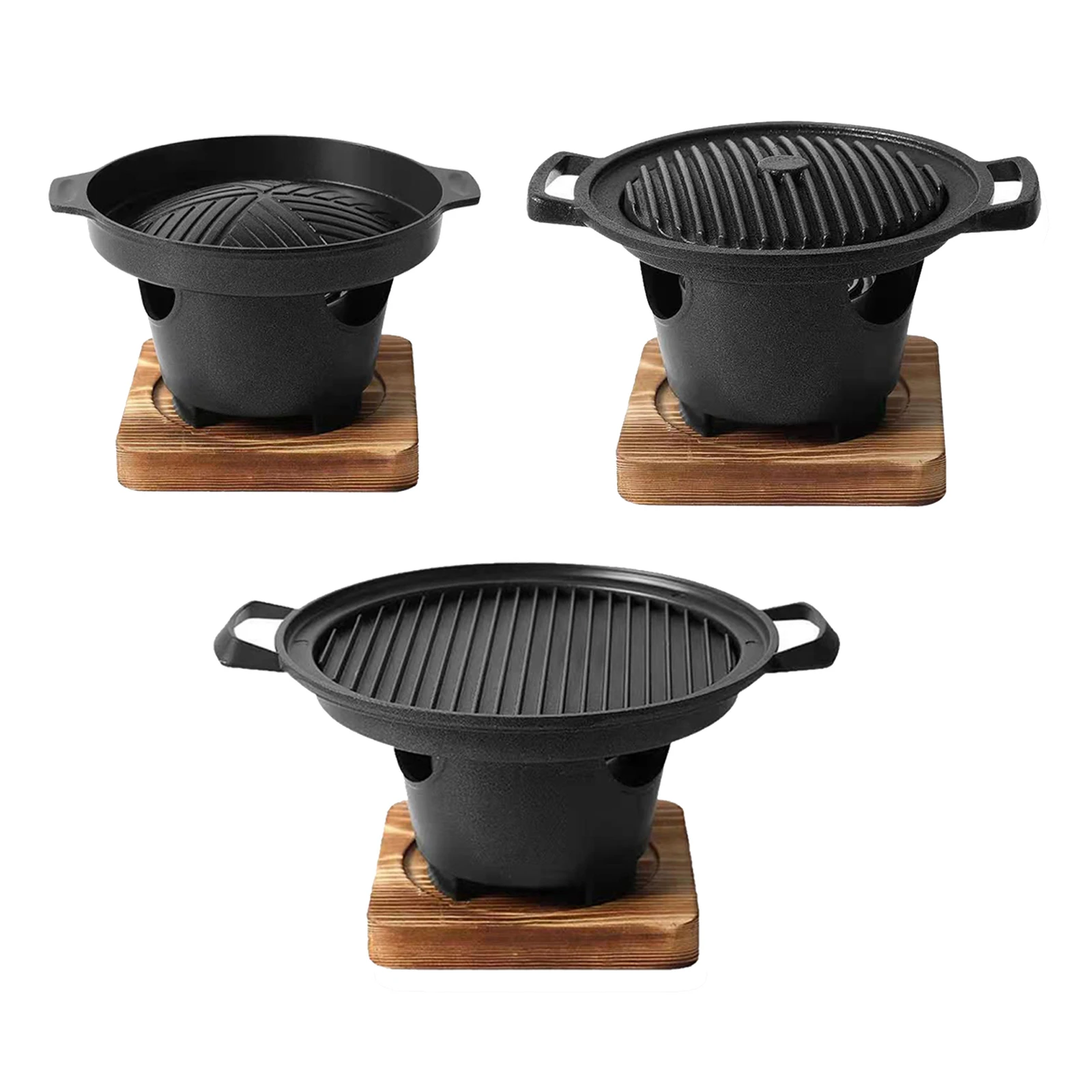 Yakiniku Mini BBQ Grill w/ Wood Base Tabletop Alcohol Stove Creative  Household Barbecue Grill Plate Hibachi Grill Pot