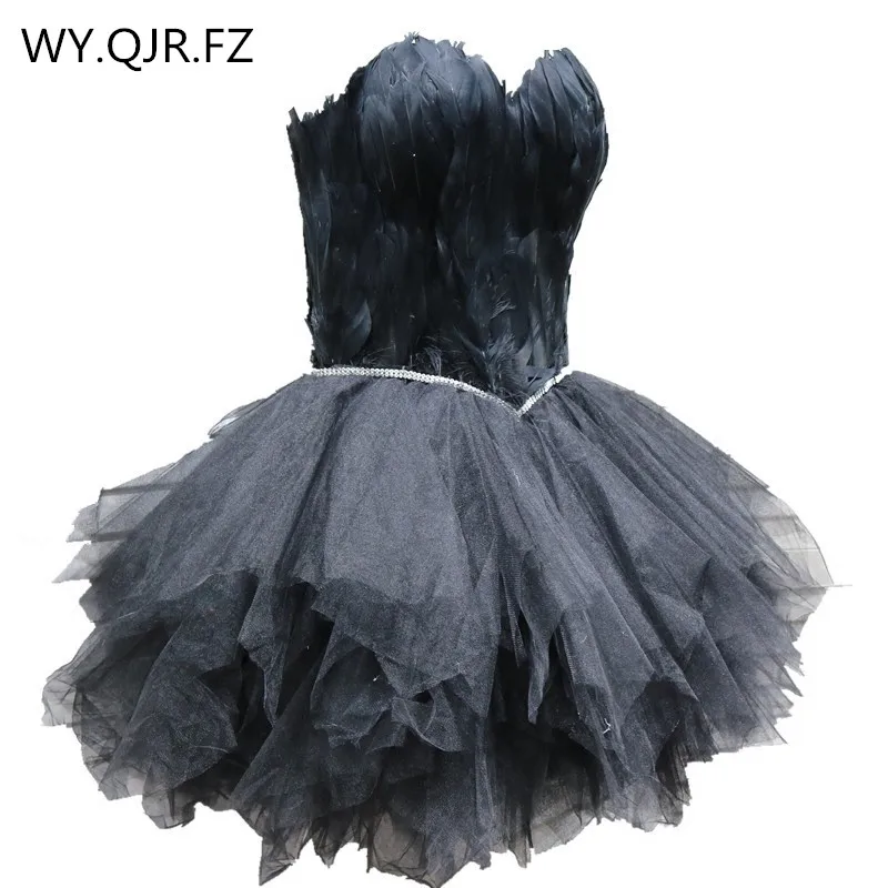 Черные и белые вечерние платья QNZL90 # короткий бюстгальтер с перьями юбка