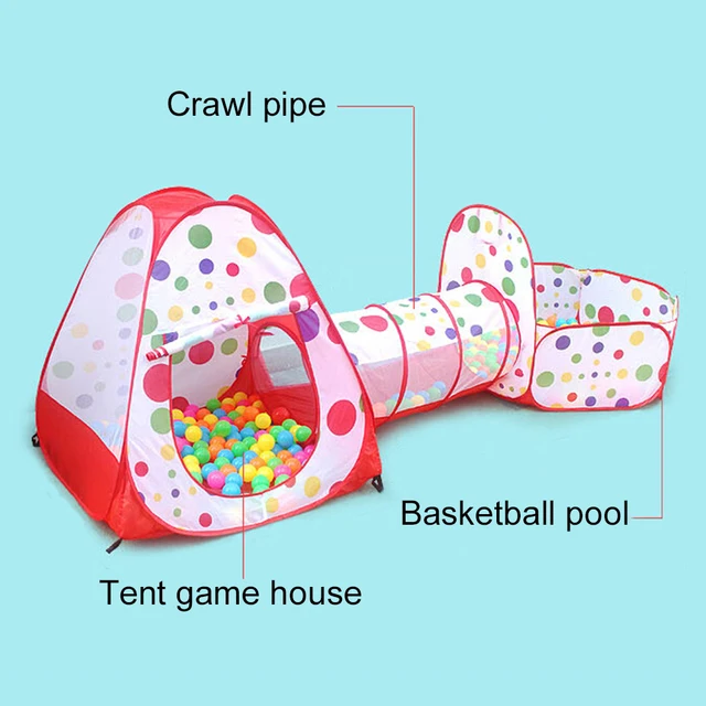 3 in 1 Kids Tent House Baby Pool Tube Teepee Play Tent Children Ocean Ball Pool Pit Foldable Baby Pipeline Crawling Game Set 5