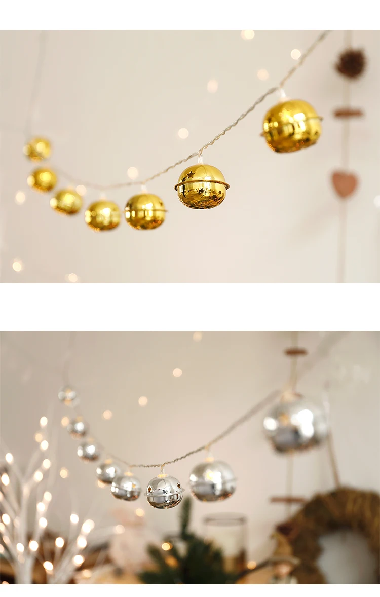 Золотые, серебряные рождественские колокольчики из металла с батареей USB Гирлянды 6 м guirlande светодиодный натальный декор для рождественской гирлянды на окно