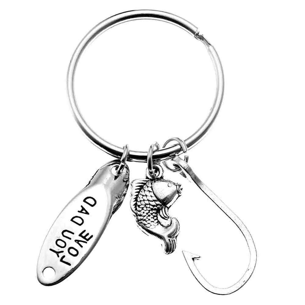 New Metal Heart Fish Hook Clasp Key Chain Ring Love You Dad State Keychain For Men Family Father