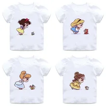 Забавные футболки с принтом Алисы и лисы Модные топы принцессы для маленьких девочек, футболки летняя повседневная детская футболка для девочек BAL020