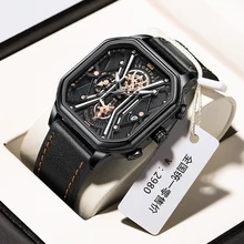 LEONIDAS Reloj de pulsera de cuarzo para hombre, cronógrafo Individual con espejo Hardlex, resistente al agua, luminoso, a la moda