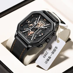 LEONIDAS Reloj de pulsera de cuarzo para hombre, cronógrafo Individual con espejo Hardlex, resistente al agua, luminoso, a la moda