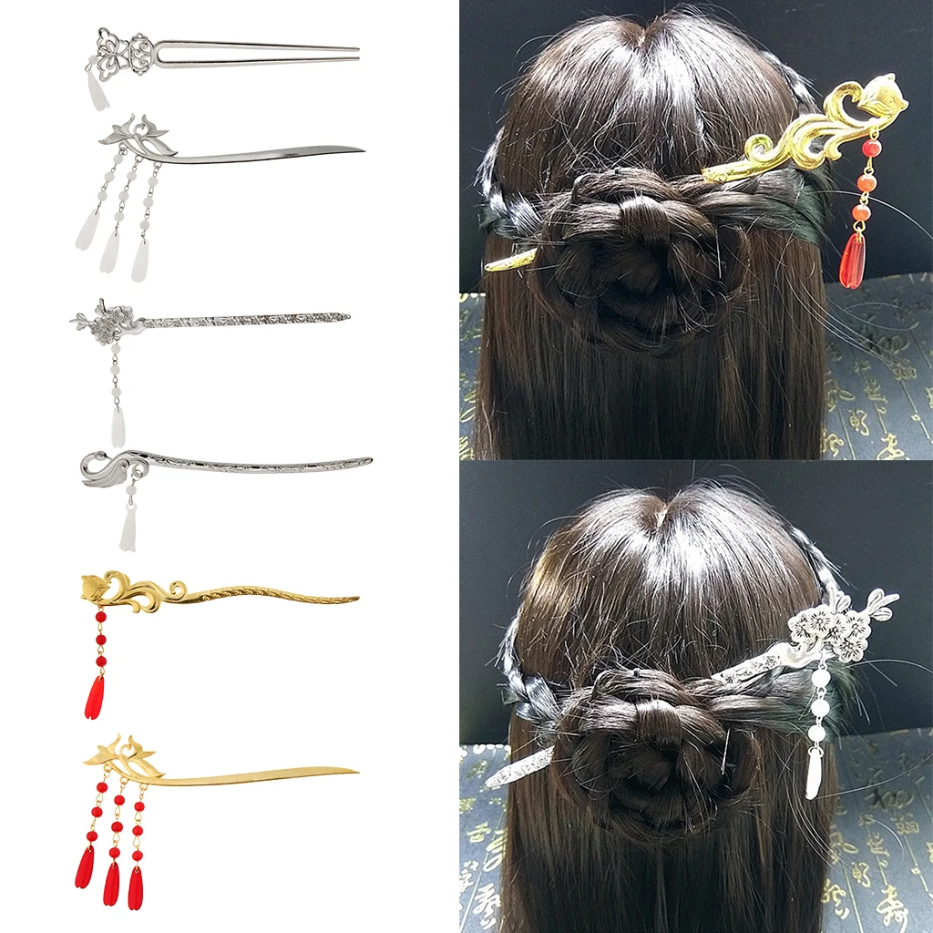 

Chinese Retro Hair Fork Sticks Chopstick Dangle Hairpin Chignon Pin Tassel Hair Ornament for Women Lady