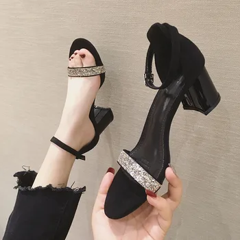 

Clear Heels All-Match Sandals Elastic Band Buckle Strap Female Shoe Open Toe Velvet Shoes Espadrilles Platform Slip-on Closed