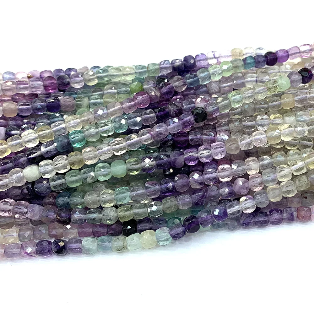 Veemake Fluorite Natural Necklace Bracelets Earrings Ring Gemstones DIY Faceted Irregular Cube Small Beads For Jewelry Making 4