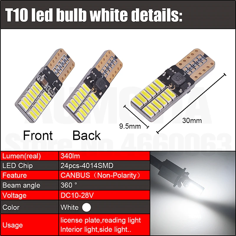 50x Автомобиль светильник CANBUS T10 194 168 W5W 4014 SMD 24 светодиодный габаритный фонарь парковки лампы бортовой светильник лампочка DC10-28V IC