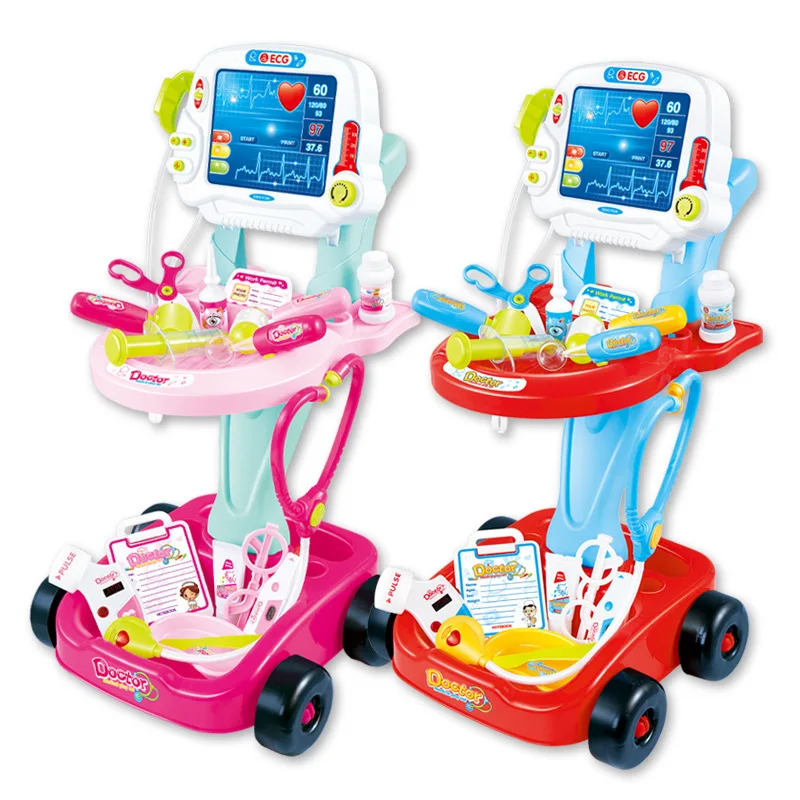 

Children Doctor Toy Set Model Medical Care Clinic Doctor Medicine Cabinet Echometer Injection Play House Cart