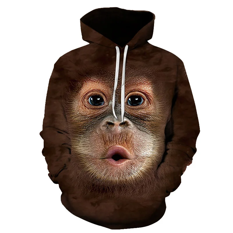 

2020 Cross Border New Monkey Orangutan Animal 3d Digital Printing Hoodie Long Sleeve Sweatshirt Men's Printed Street Men's Sport