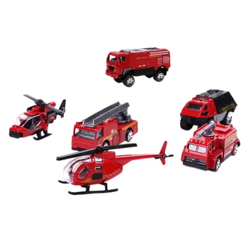 

1:87 Alloy Rescue Vehicle Type 6 Pcs Special Police Fire Truck Diecast Children's Toy Red