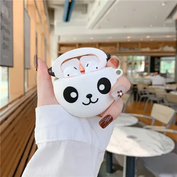 

Cute Panda Pattern Silicone Protective Case Shockproof Cover Protector with Carabiner for Airpods 1/2 Charging Box Accessories