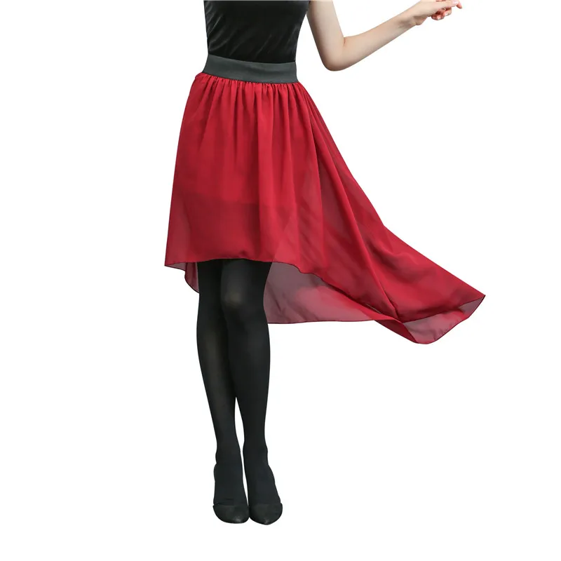 Bohemian Style Dip Hem Long Chiffon Skirts Elastic Waist High Low Long Pleated Asymmetric Solid Color Chiffon Skirts 4 Colors - Цвет: wine red