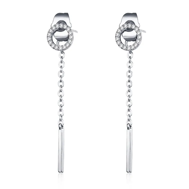 MAIKALE, простые круглые длинные серьги с цирконием, медные серьги на цепочке для женщин, золотые/серебряные серьги, модное ювелирное изделие, подарок - Окраска металла: silver