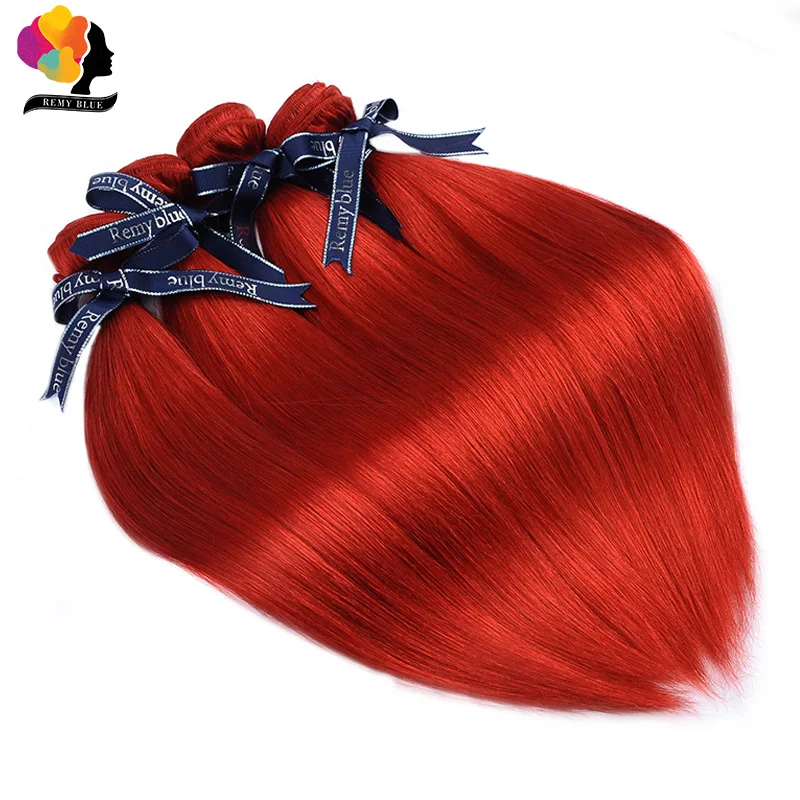 Peruvian Human Hair 3 Bundles With Closure Remyblue Red Colored Straight Hair Weave Bundles With Closure Remy Hair Pre Plucked