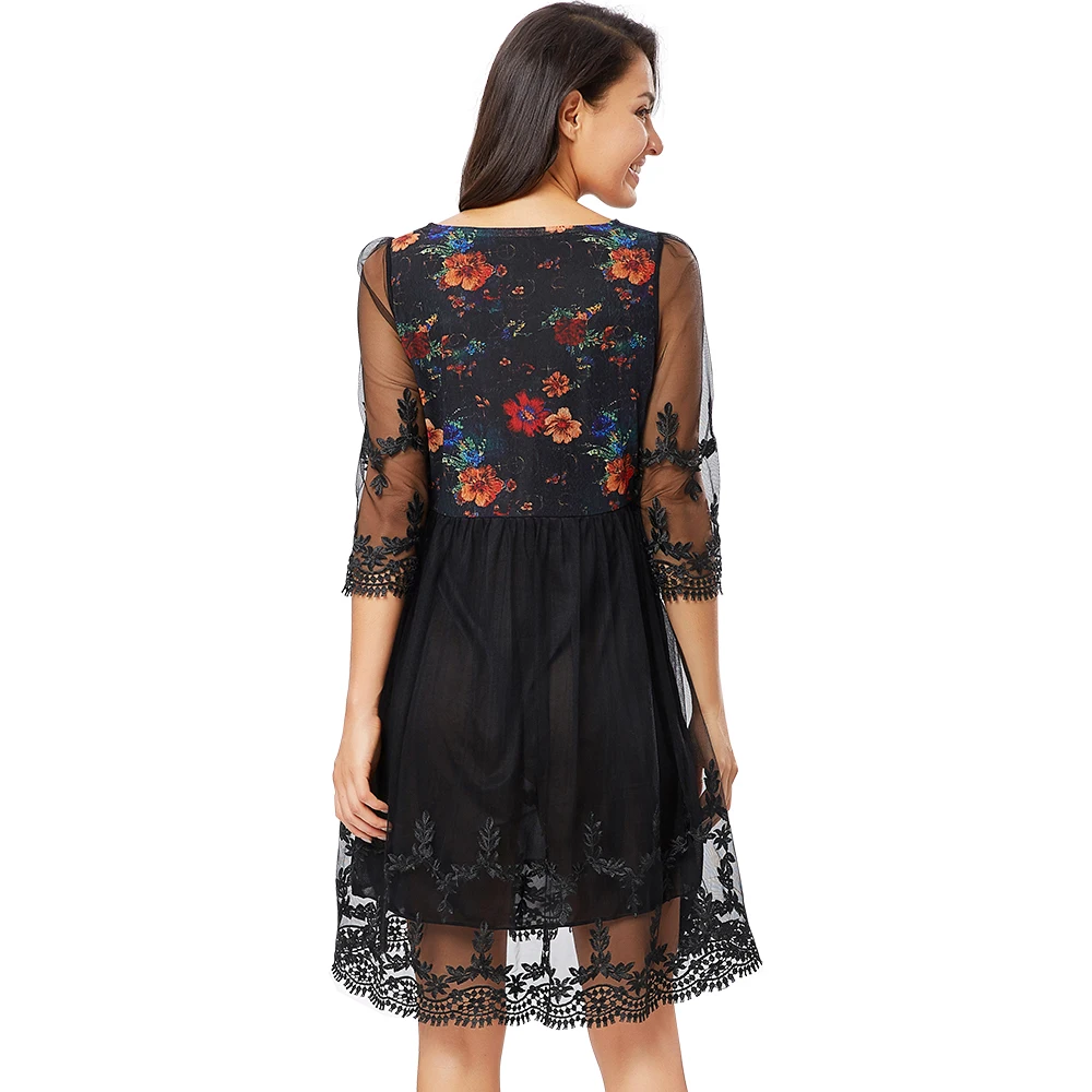 YTL женское платье цветочное нежное кружево печатное Сетчатое винтажное платье-миди Стильное женское элегантное платье-пачка H291