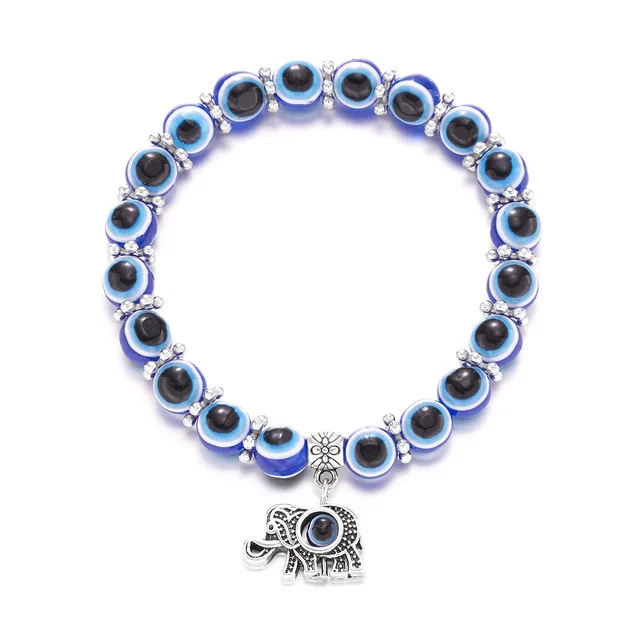 Blue Evil Eye Bracelet Hand of Fatima Turkey Thousand Eyes Wish Handmade Women's Resins Bead Bangle Elastic Bracelets Jewlery 3