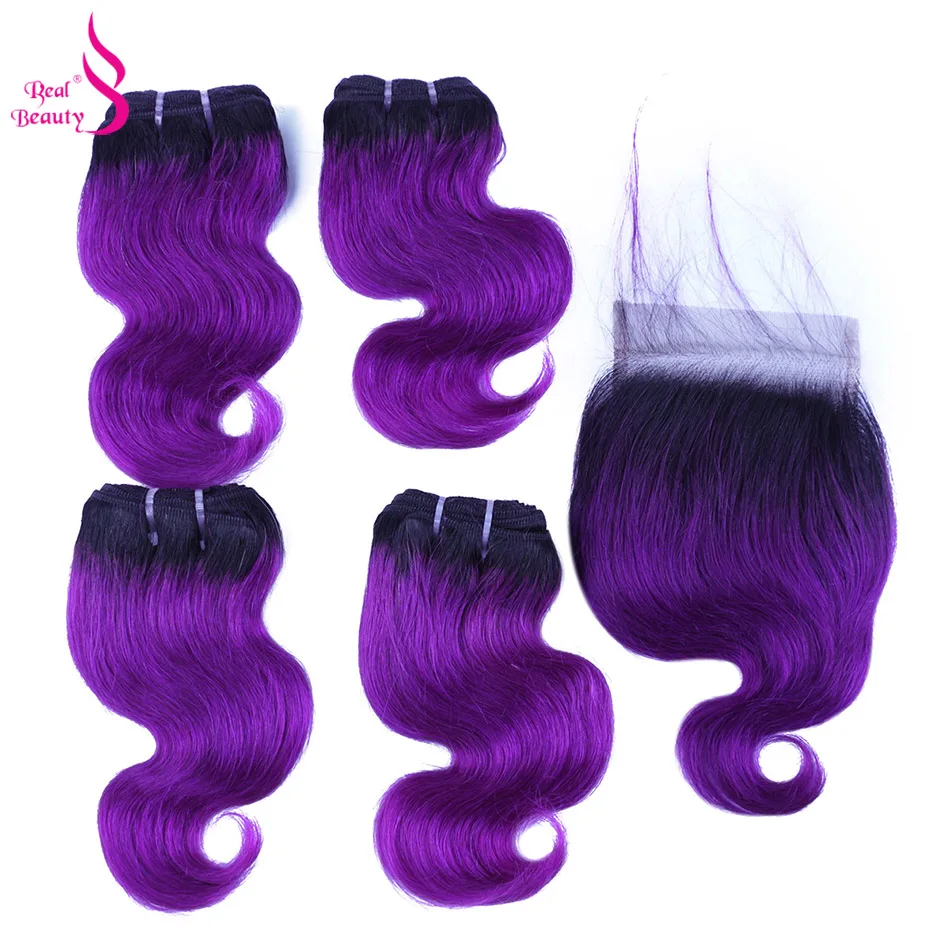Human Hair Bundles 4 Bundles With Closure Brazilian Body Wave Colorful Two Tone Ombre Blond Red Blue human hair extensions human hair weave