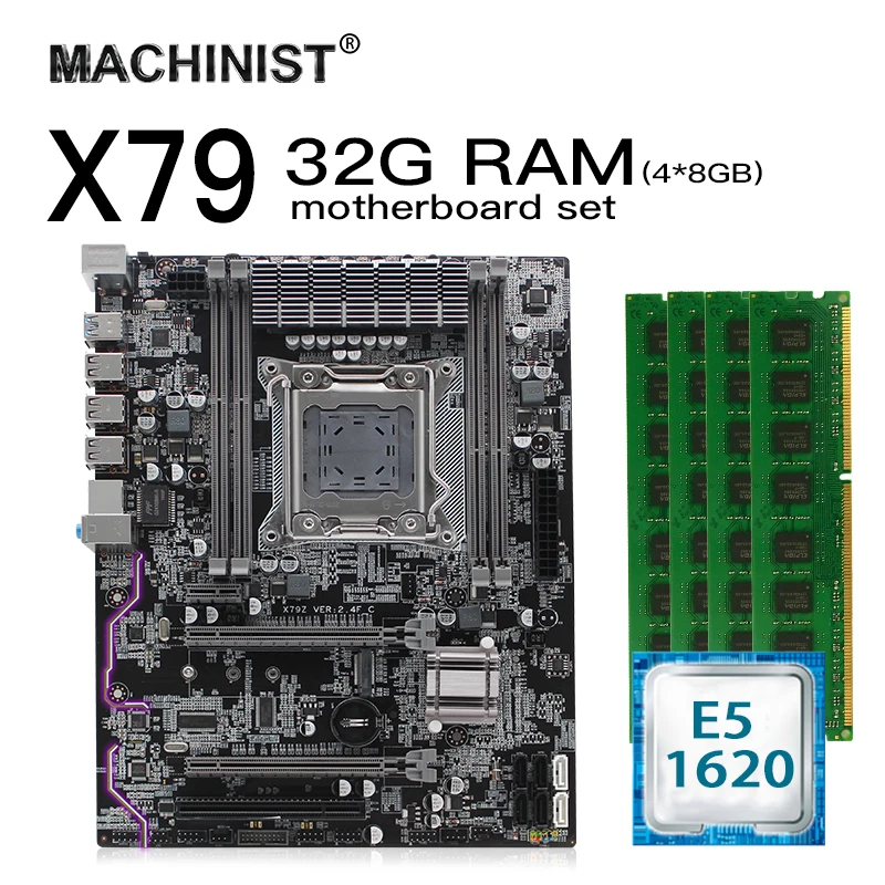 Best Price X79 LGA 2011 motherboard set kit atx with Intel Xeon E5 1620 CPU 32G(4*8G) 1600mhz REG ECC RAM M.2 NVME SSD