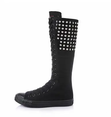 black 1 WADNASO/ г. Женская мода готика панк для взрослых женские сапоги до колена с боковой молнией, парусиновая обувь 34-43, белый, черный - Цвет: black 1